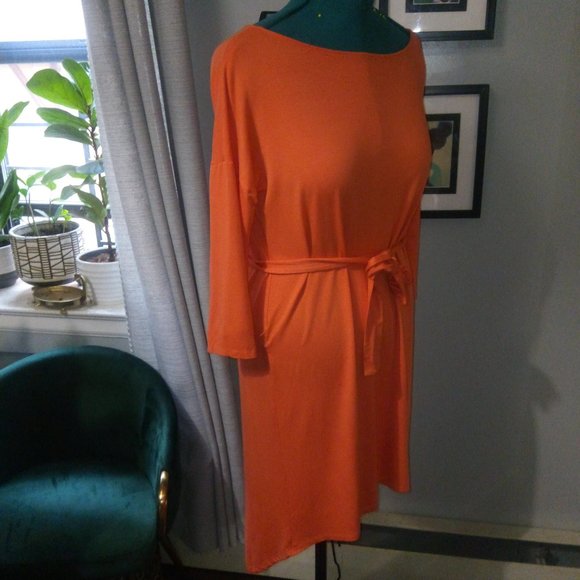 Michael Stars Dylan High Low Boatneck Dress in Orange Sz L - Picture 2 of 16